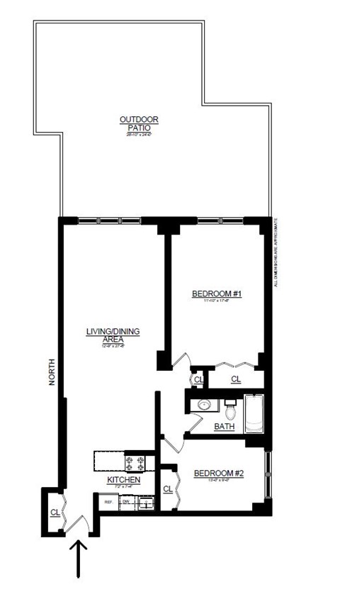 Floor plan for 2 beds, 1 bath